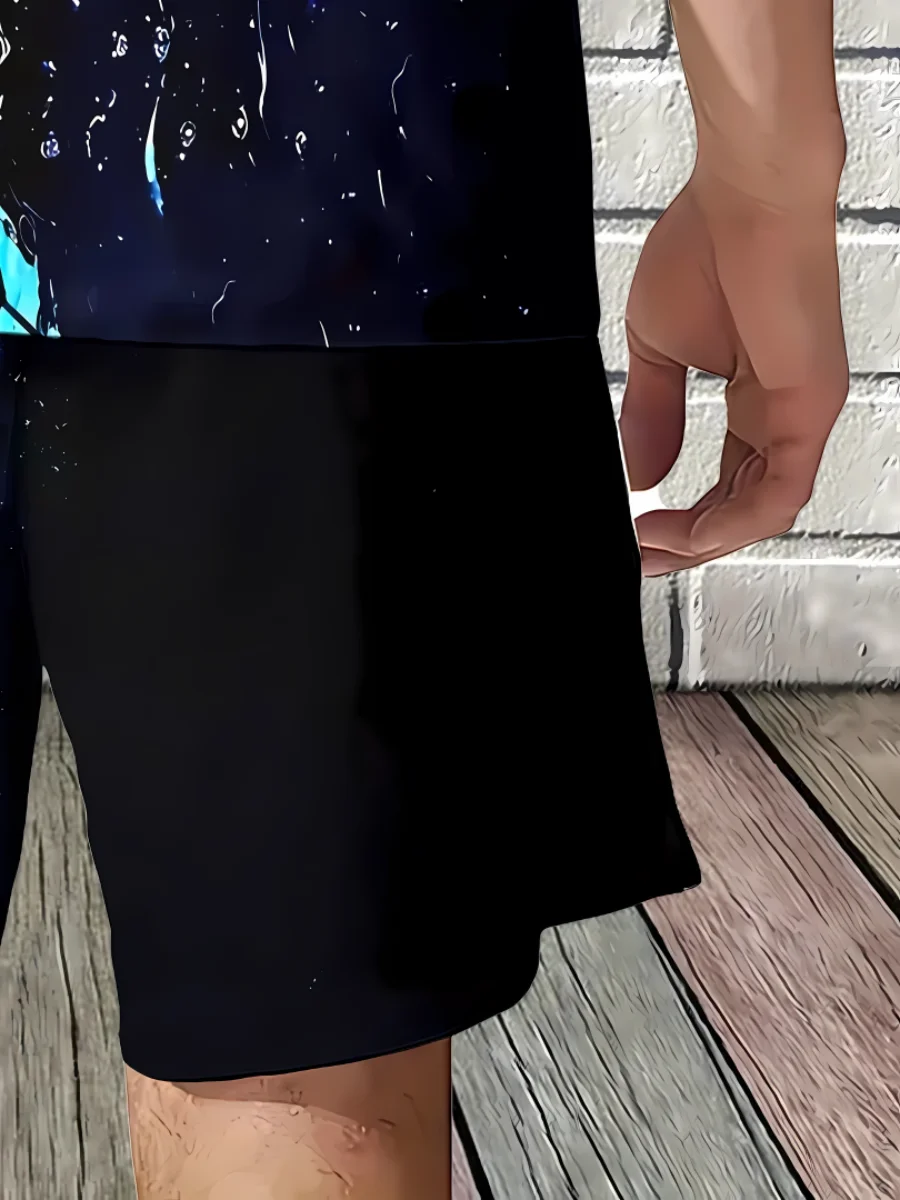 Sommer Herren T-Shirt Cartoon bedrucktes Muster atmungsaktives leichtes Polyester Herren T-Shirt Kurzarm Shorts Set