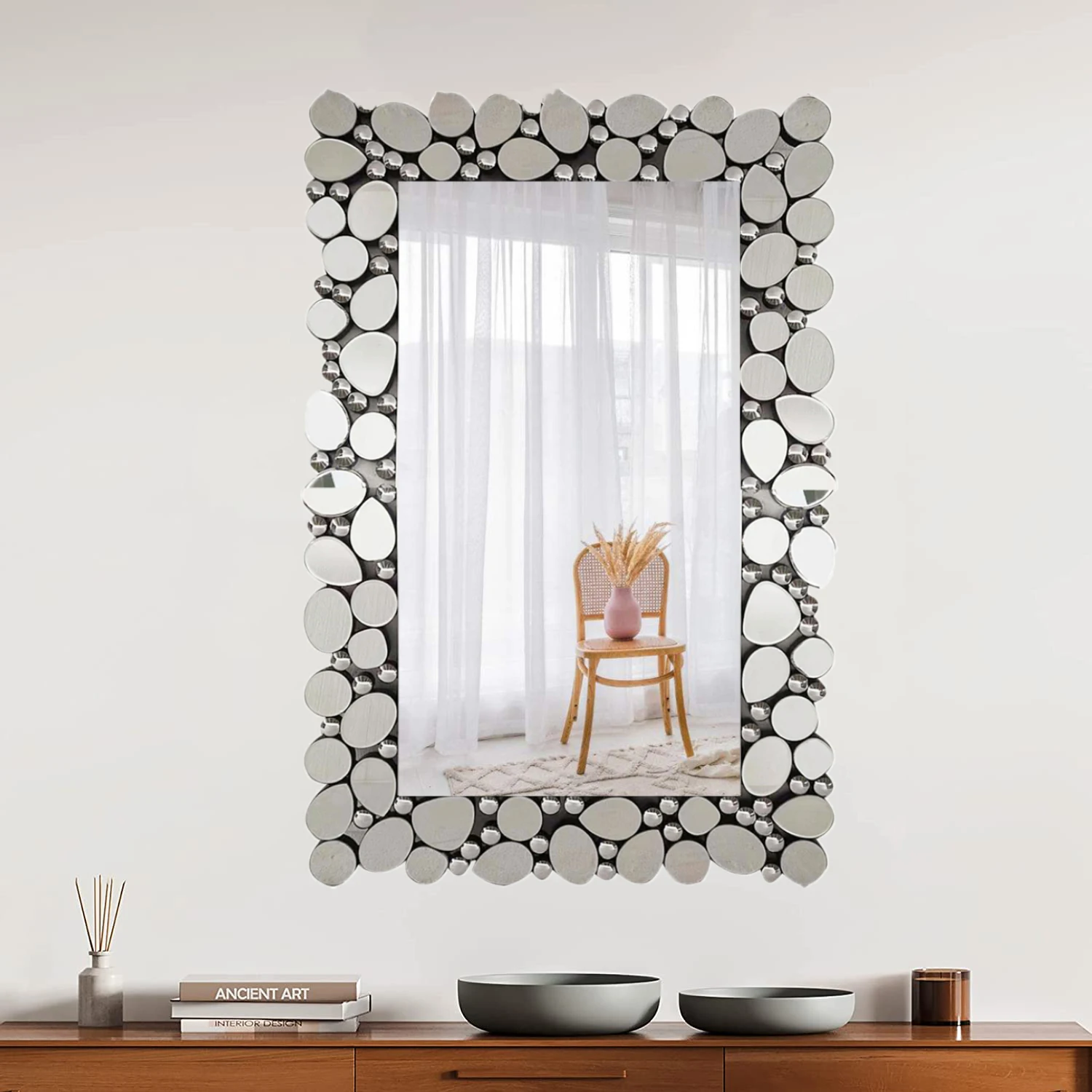 Модное украшение дома для гостиной, полная стеклянная рамка из бисера, длинное настенное зеркало Daquan