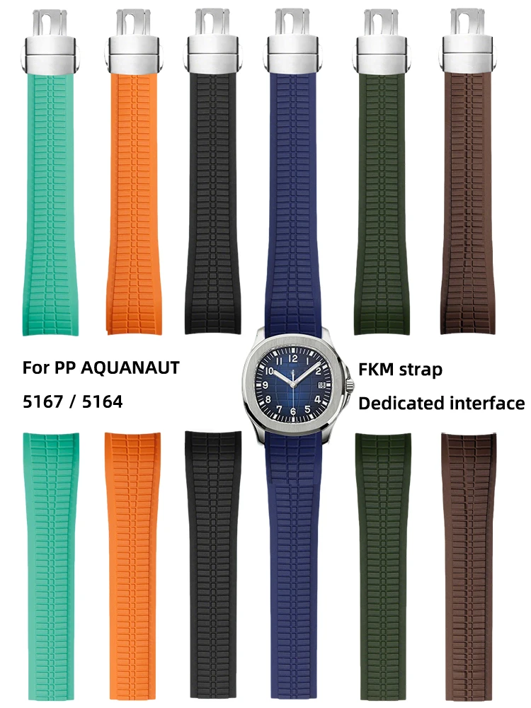 

For Patek Philippe 5167 FKM strap PP AQUANUT 5164 Curved End Bracelet VITON strap Blue Orange Brown Olive Green Folding Buckle