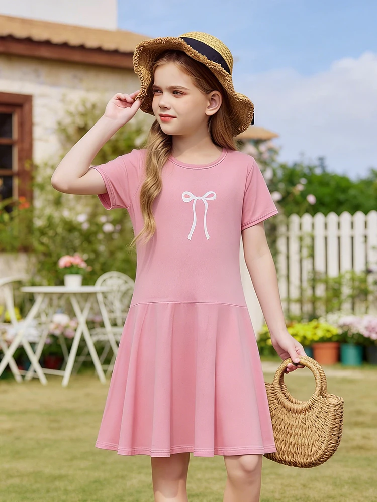 Süßes und niedliches Sommerkleid für Mädchen in mehreren Farben mit Schmetterlingsdruck, knielanges Kleid, lässiges und bequemes Prinzessinnenkleid
