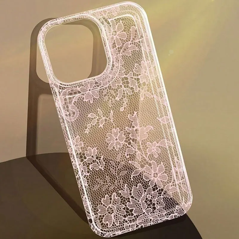 Phone Cases Iphone 16 - フランス製の素敵なピンクのレースフラワー柄クリアスマホケース iPhone 17 Air 16 15