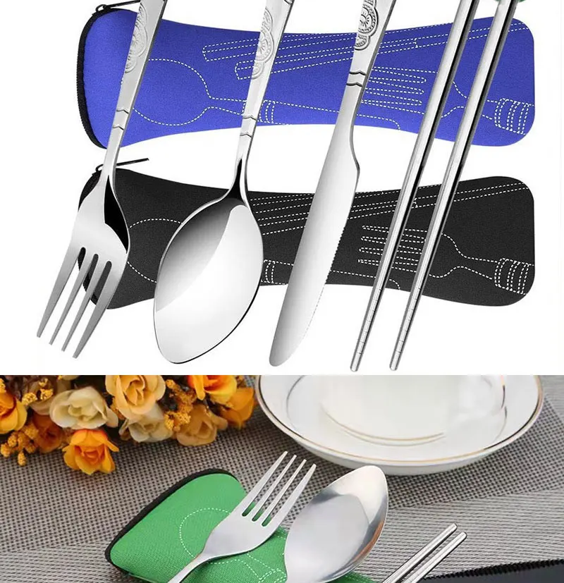 3-teiliges/4-teiliges/7-teiliges Picknick-Besteckset, Reise-Besteckset mit Etui, Tragbare Tasche für Abendessen, Haushalt, Reisen, Camping, Löffel – Detail 6