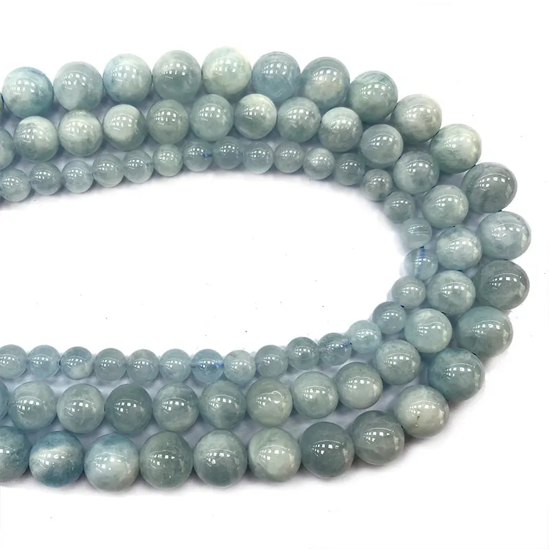 Top AAA 100% Natural Blue Brazil Aquamarines Round Natural Stone Beads For Jewelry Making  DIY Bracelet Necklace 6/8/10MM