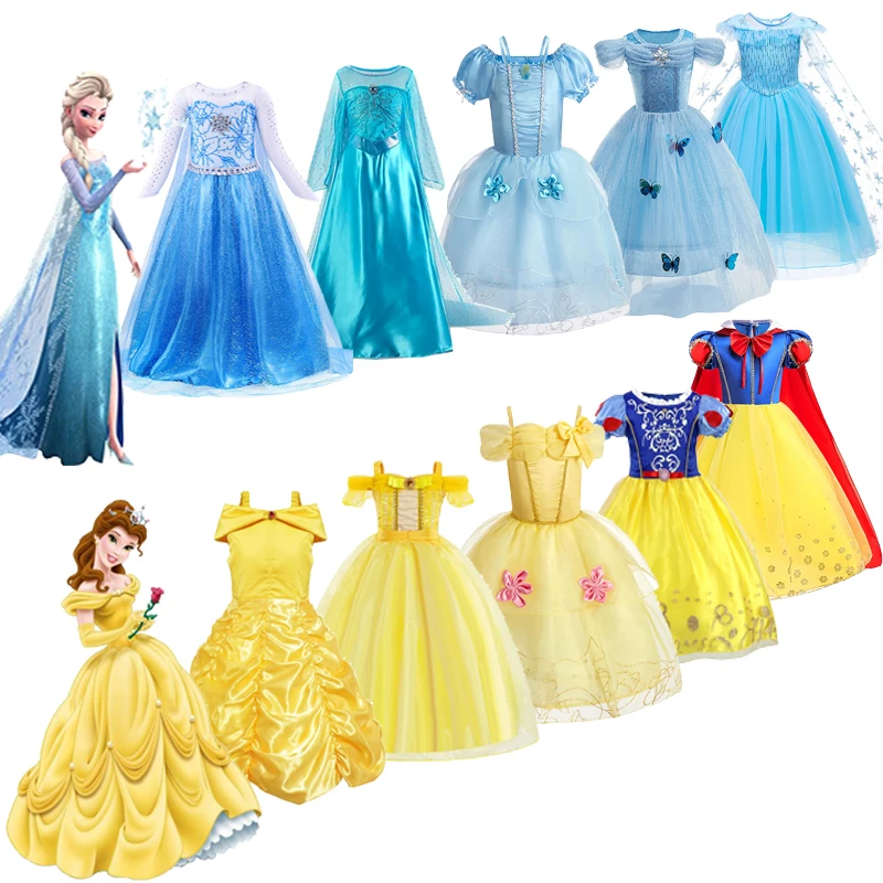 

Disney Frozen Anna Elsa Mermaid Princess Dress for Girl Rapunzel Ariel Prom Cosplay Costumes Children Belle Snow White Vestidos