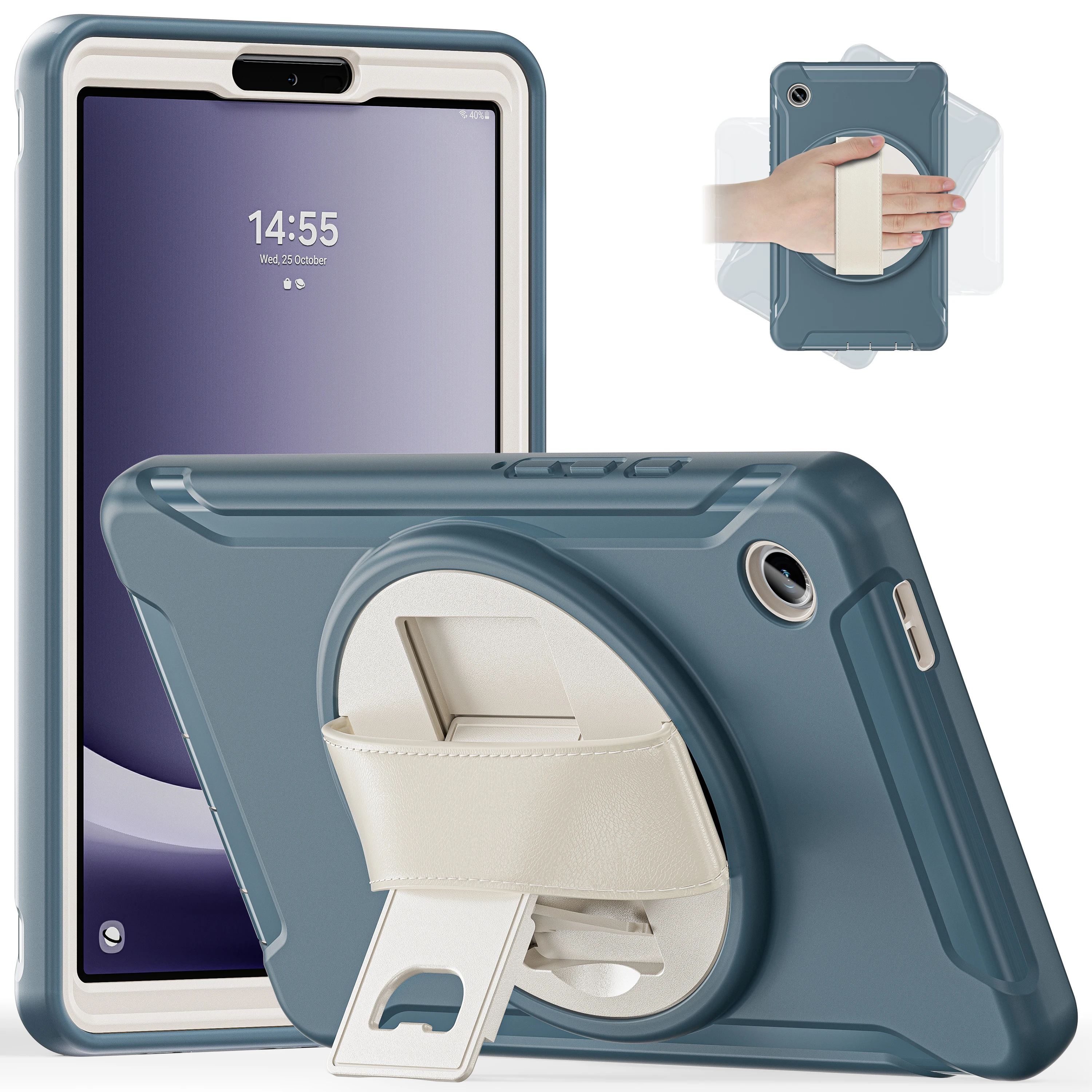 Stand Tablet Case For Samsung Galaxy Tab A9 2023 8.7 inch SM-X110 SM-X115 SM-X117 360 Rotatable PC-TPU Cover 3-Layers Protection