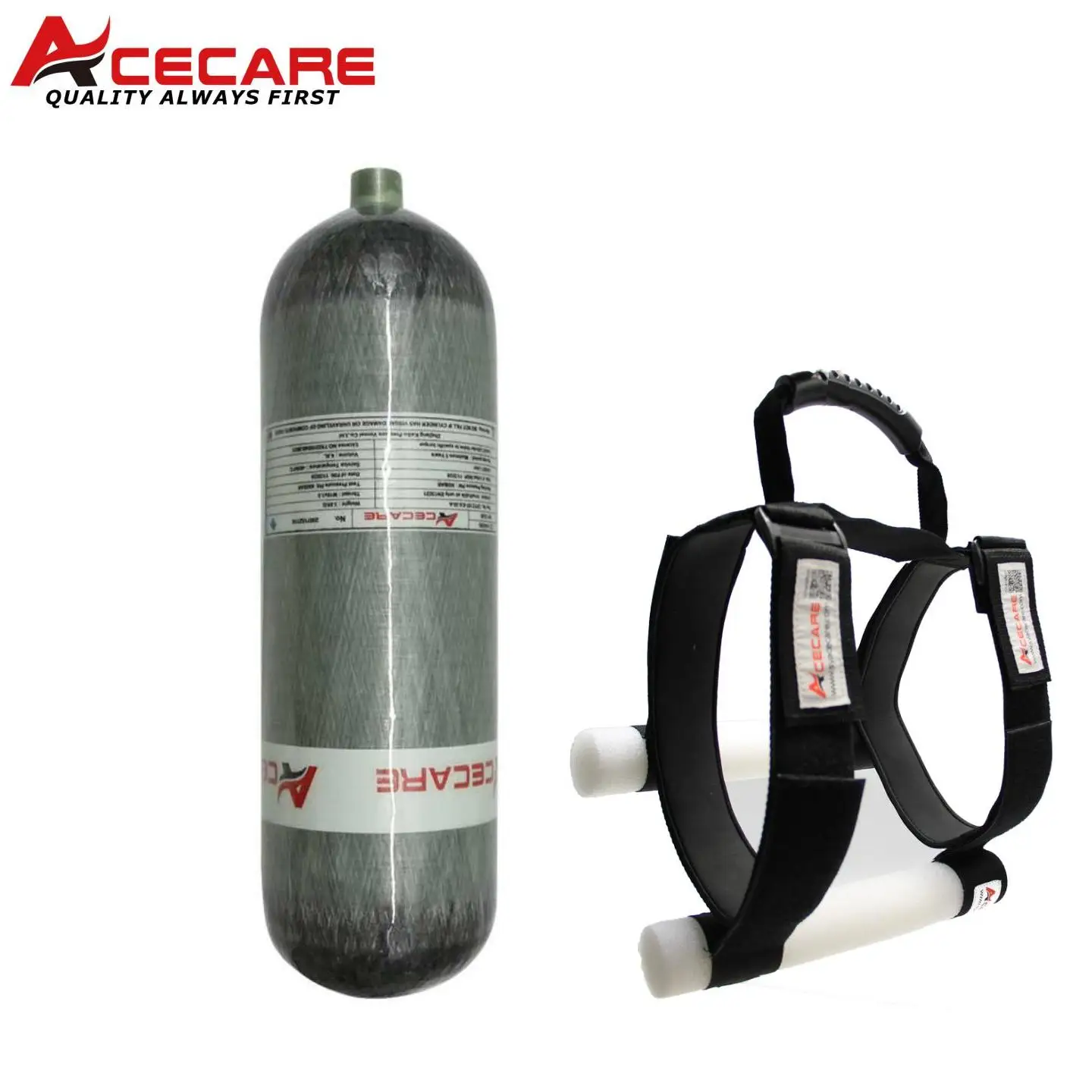 ACECARE 4500Psi 300Bar 30Mpa 6.8L Carbon Fiber Cylinder High Pressure Diving Tank HPA Air Bottle M18*1.5 with Tank Bag or Strap