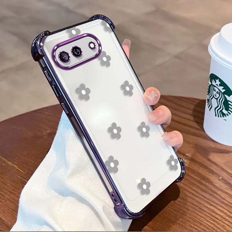 Plating Protective Cover For Google Pixel 10A Pixel 10 Pro XL Case TPU Four-corner Shockproof Simple Pattern Fundas