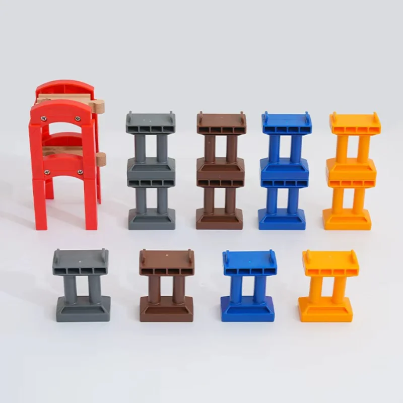 Wooden Track Accessories Bridge Pier Series Curved Track Bracket Wooden Railway Train Track Toys For Kids Children Gifts
