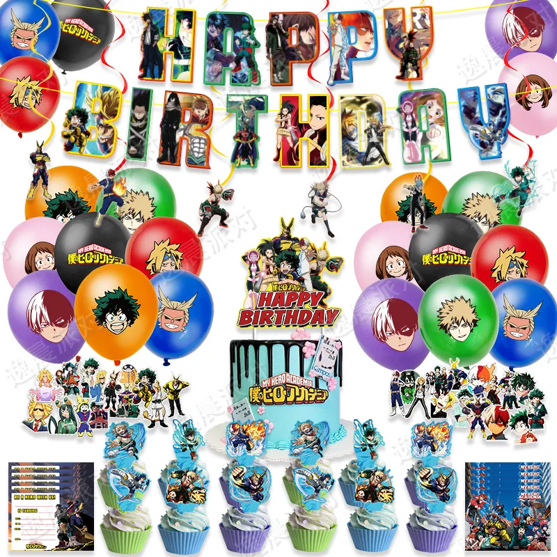 

Anime My Hero Academia Balloons Set Birthday Party Decoration Baby Shower Flags Cake Toppers Kid Party Air Globos Decor Supplies