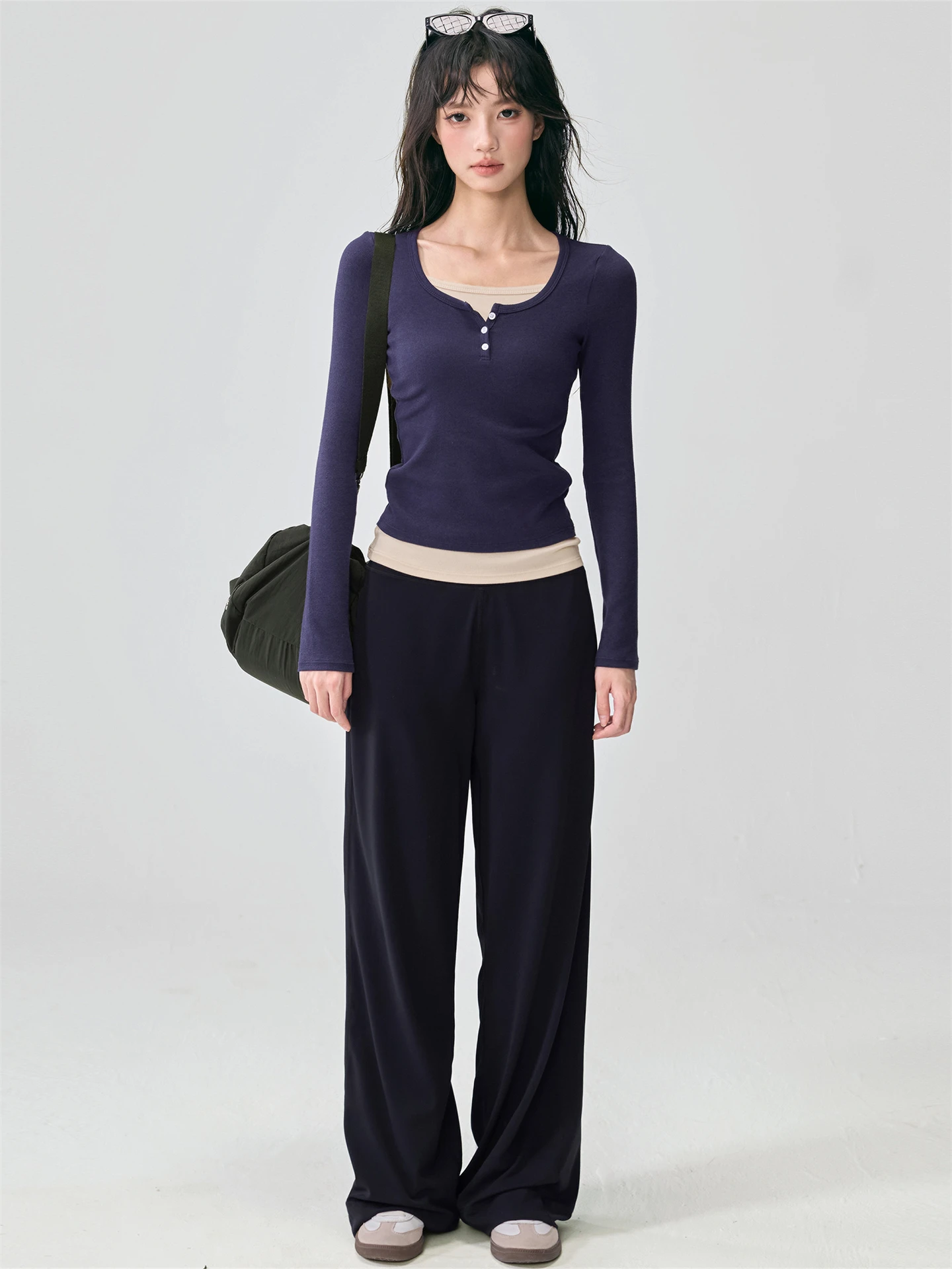 

Women's Yoga Fitn Running Long Sve Sportswear Set Slimming Wide Leg Pants round Neline Color Commute Sle