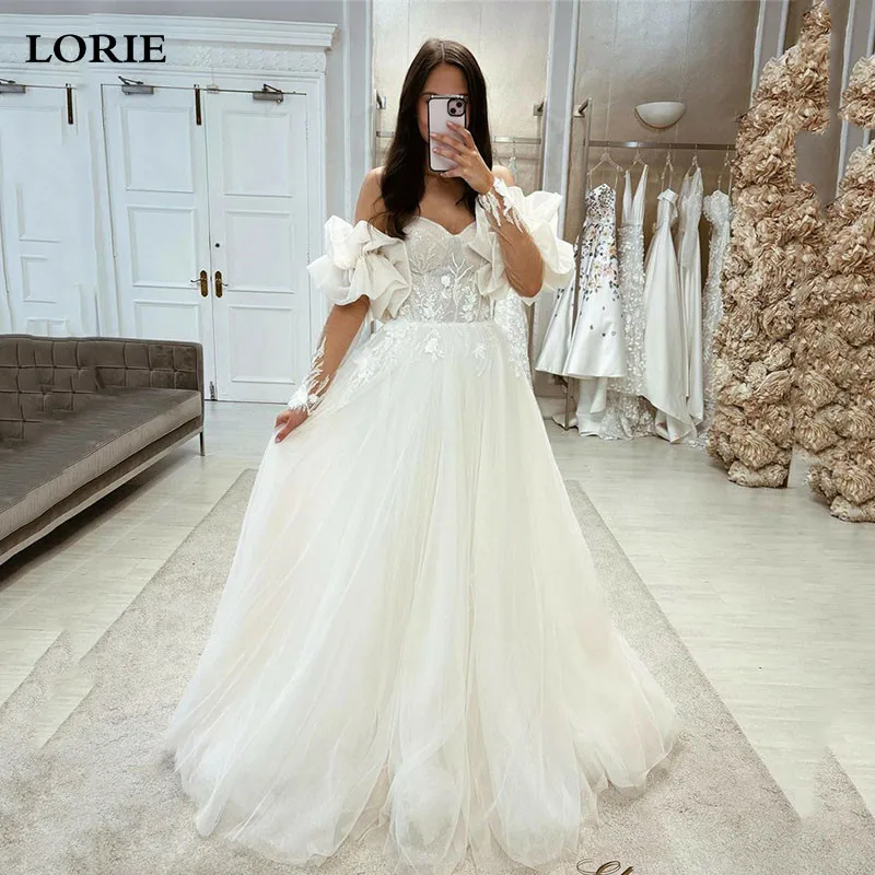 

LORIE Fairy Wedding Dress Lace A Line Sweetheart Bride Dresses Glitter Tulle Appliques Wedding Gowns Plus Size