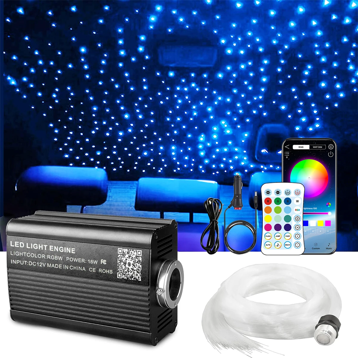 

Светодиодная подсветка Twinkle Starlight Headliner, 300/500 шт. звездных светильников для автомобиля, оптоволоконная подсветка RGBW, управление через приложение/пульт, синхронизация с музыкой