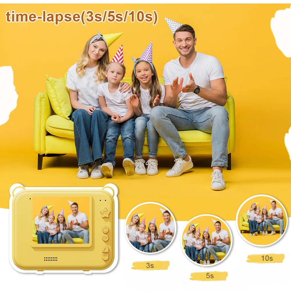 Instant Print Camera For Kids, Zero Ink Kids Camera With Print Paper,Selfie Video Digital Camera 3-14 Years Old Children Toy