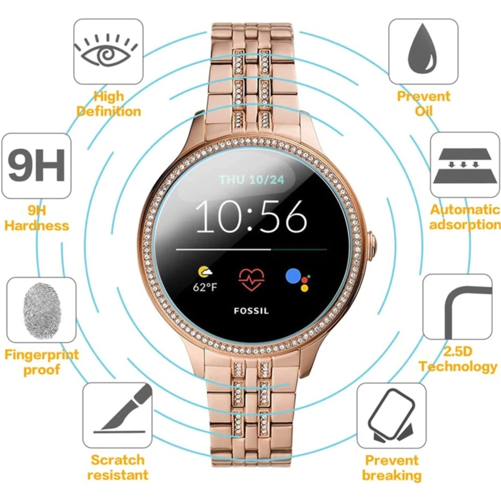 ป้องกันหน้าจอกระจกนิรภัยสําหรับ Fossil ใหม่ Fossil Women's Gen 5E 42 มม., 2.5D ความแข็ง 9H ป้องกันหน้าจอ