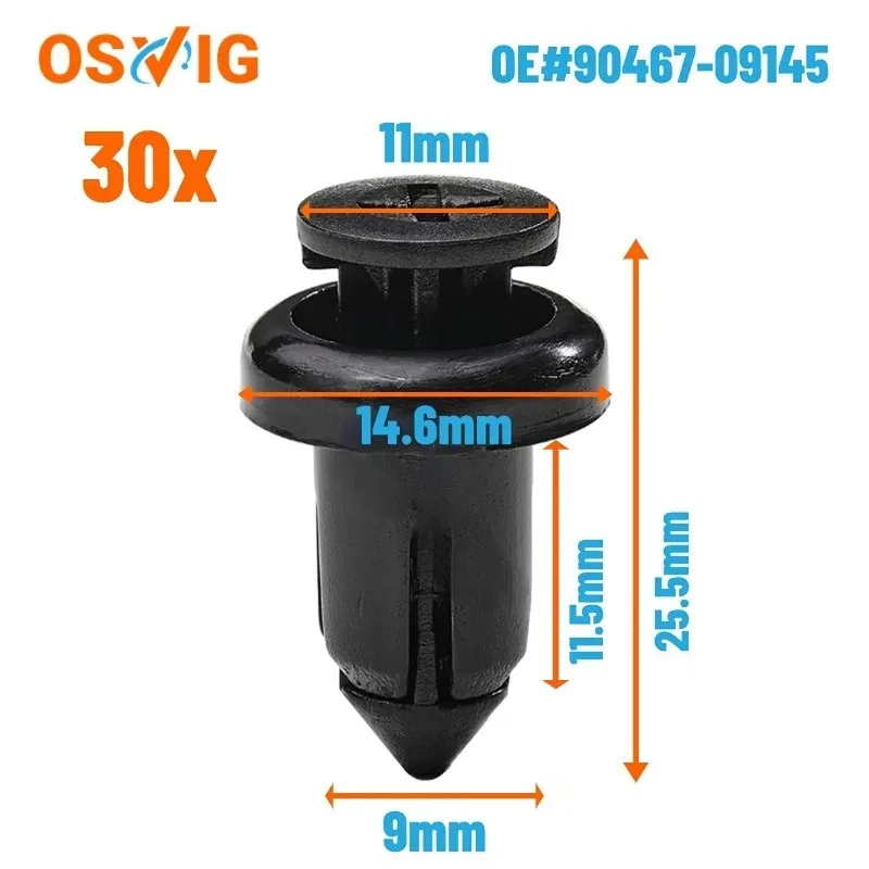 

30pcs OE#90467-09145 Bumper Cover Push-Type Retainer Plastic Clips for Toyota Camry