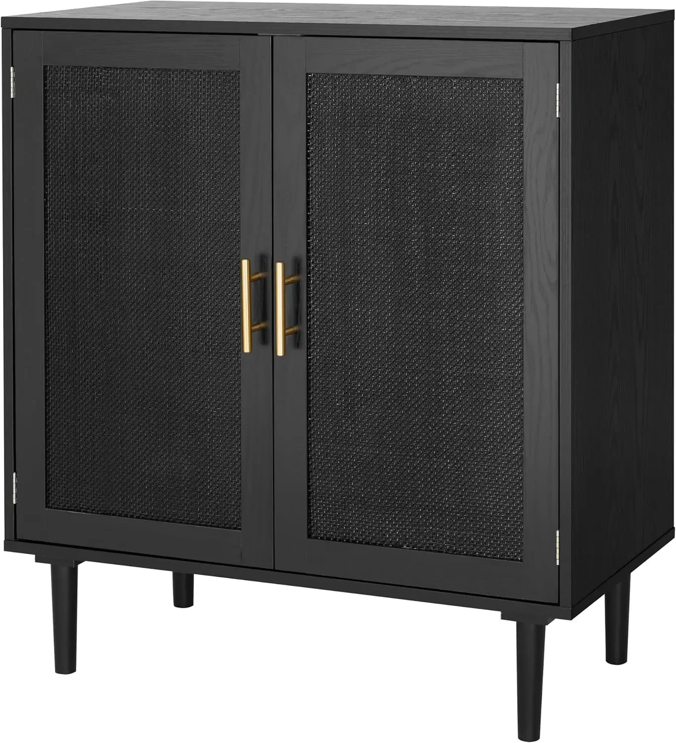 

Sideboard Buffet Kitchen Storage Cabinet with Black Painted Rattan Decorated Doors, Dining Room, Hallway, Cupboard