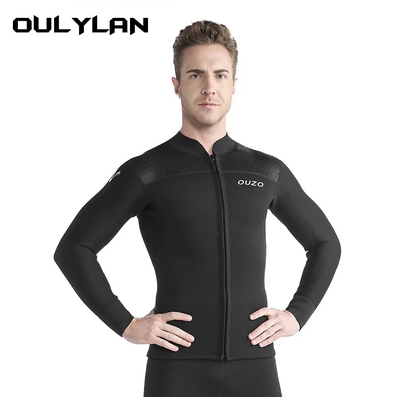 Oulylan 3mm Neoprene Long Sleeved Split Men Diving Jacket Warm Sunscreen Swimming Surfing Deep Snorkeling Wetsuit Top