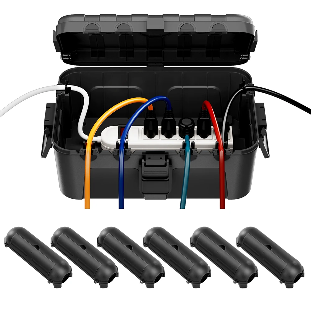 Restmo 1 قطعة صندوق كهربائي كبير خارجي مقاوم للماء مع 6 قطعة حجم صغير حامي سلك تمديد خارجي لشريط الطاقة/التوصيل