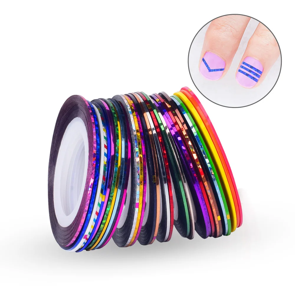 Nail Art Sticker Strips, Self-adhesive Painting Lines for DIY Nail Decoration, 1mm Colored Metallic Line Stickers