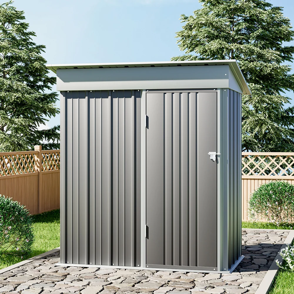 【Breeins】3 x 5 ft Grey Outdoor Metal Storage Shed with Lockable Door