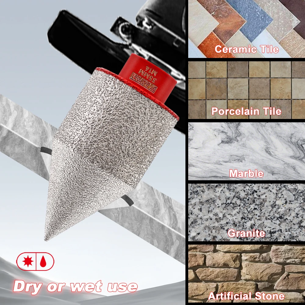 DIATOOL-Diamond Chamfering Milling Bit Crown Bevelling, Grinding for Ceramic Marble Porcelain, Dia 20, 25, 35 50mm Milling Bit