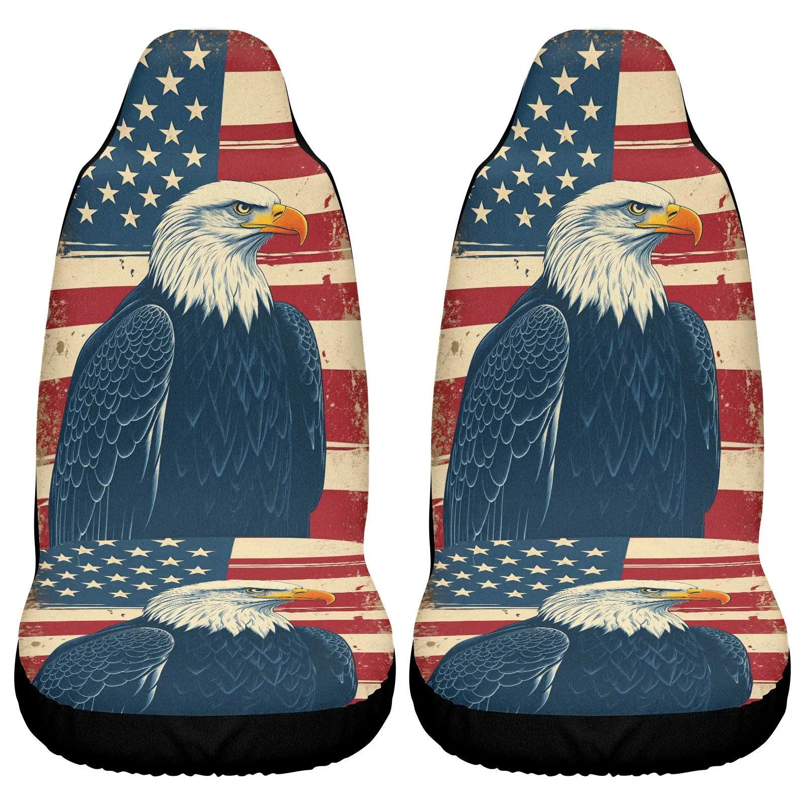 2pcs Car Seat Covers | Car Seat Covers American Flag Eagle Print Red White Blue Patriotic Design For Car Interior Decoration, Bi