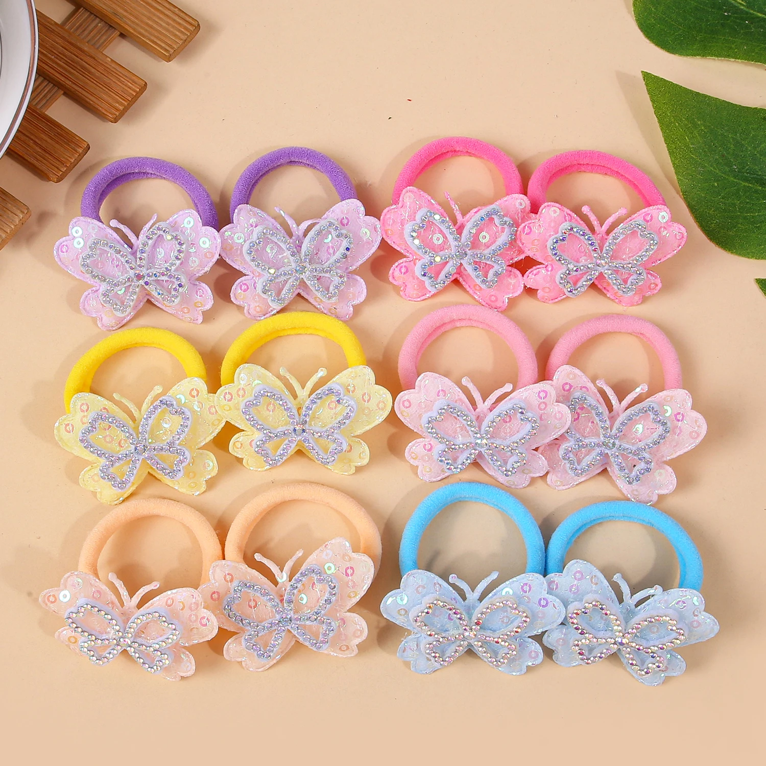 

12pcs Sequin Butterfly Hair Ties Soft Nylon Bands Girls Elastic Butterfly Hair Bands Children Ponytail Holder Hair Accessories