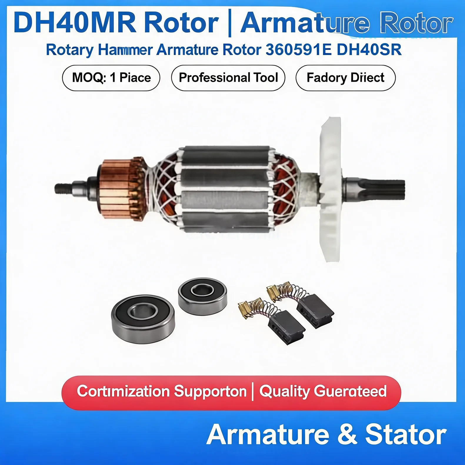 DH40MR Rotary Hammer Armature Rotor 360591E AC220-240V Electric Replacement Part Compatible with Hitachi DH40SR