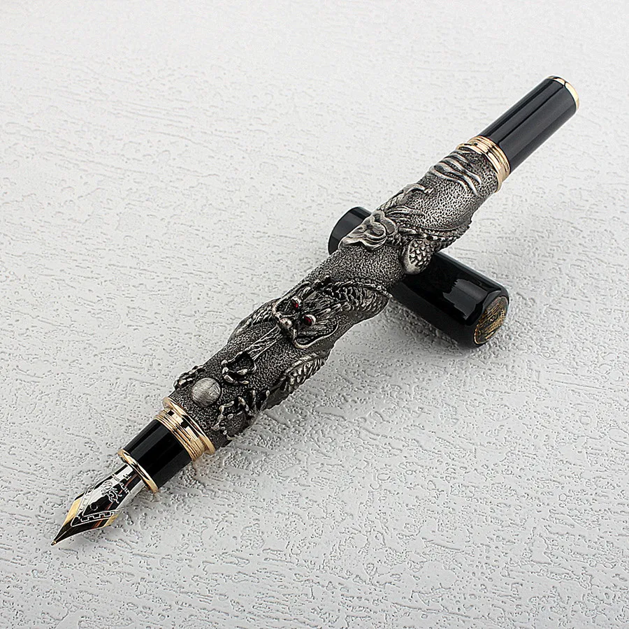 Jinhao Luxury Year of The Dragon Metal Fountain Pen F Nib Office Writing Gift Pen