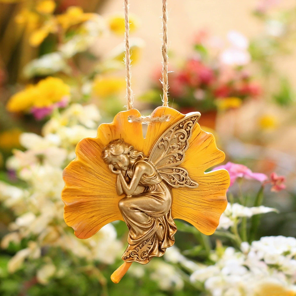 Resin Ginkgo Fairy Ornament For Outdoor Garden Balcony Decoration Lightweight Durable Weather Resistant