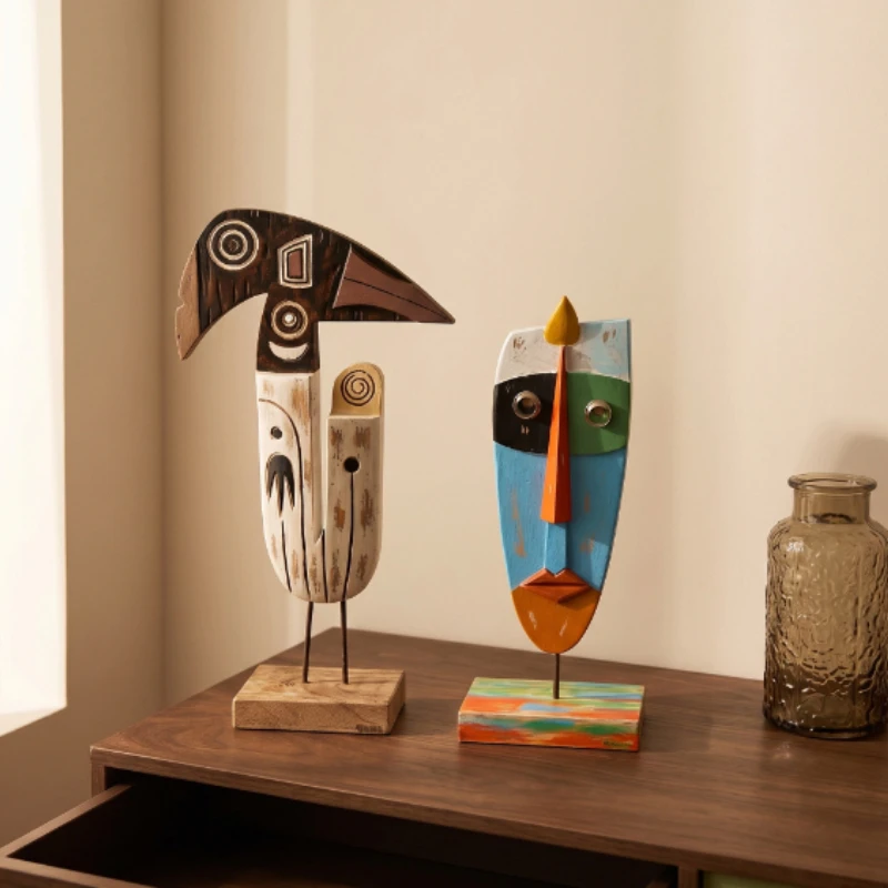 Solid Wood Figurines Creative Modern Sculptures Miniatures Aesthetic Living Room Figurines Art Desk Household Decorative Crafts