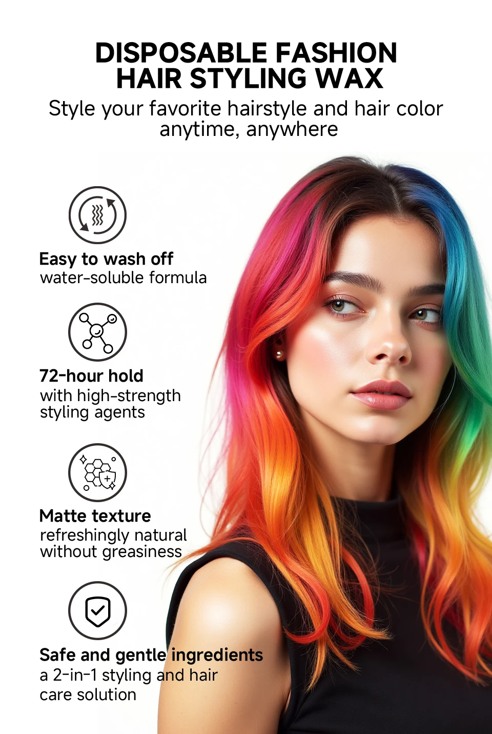14 Farben Modische Farbige Haarwachs für Bart und Augenbrauen Haarfärbewachs für Männer und Frauen Temporäre Haarfärbung Einwegprodukte – Detail 2