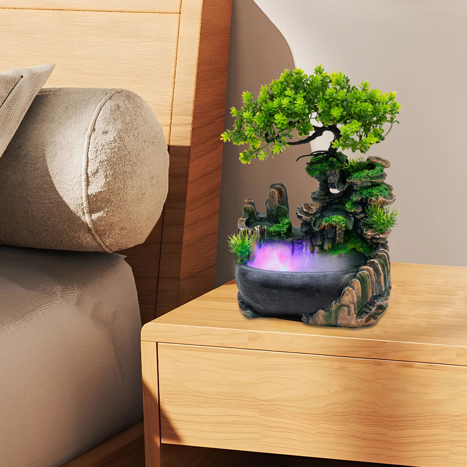 

Resin Tabletop Water Fountain Decor, Nature Landscape with LED (Red/Yellow/Blue) & Low-Noise Pump, for Home, Office & Gift