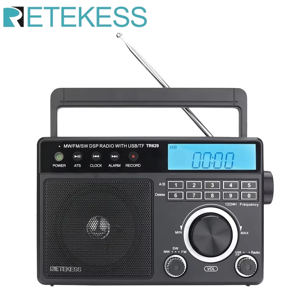 RETEKESS TR629 Portable Radios AM FM SW Rechargeable All Waves Radio Multiband Shortwave Full Band Radio Mp3 Speaker Alarm Clock