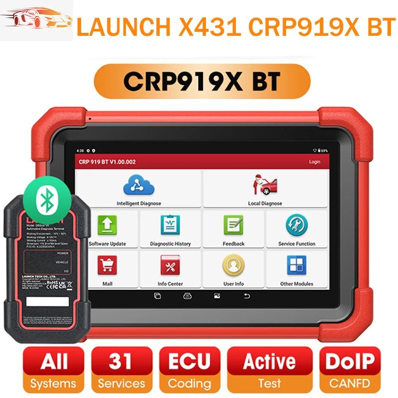 New LAUNCH X431 CRP919X BT OBD2 Scanner Automotive Diagnostic Tools Car CANFD DOIP ECU Coding Professional Scan Free Shpping