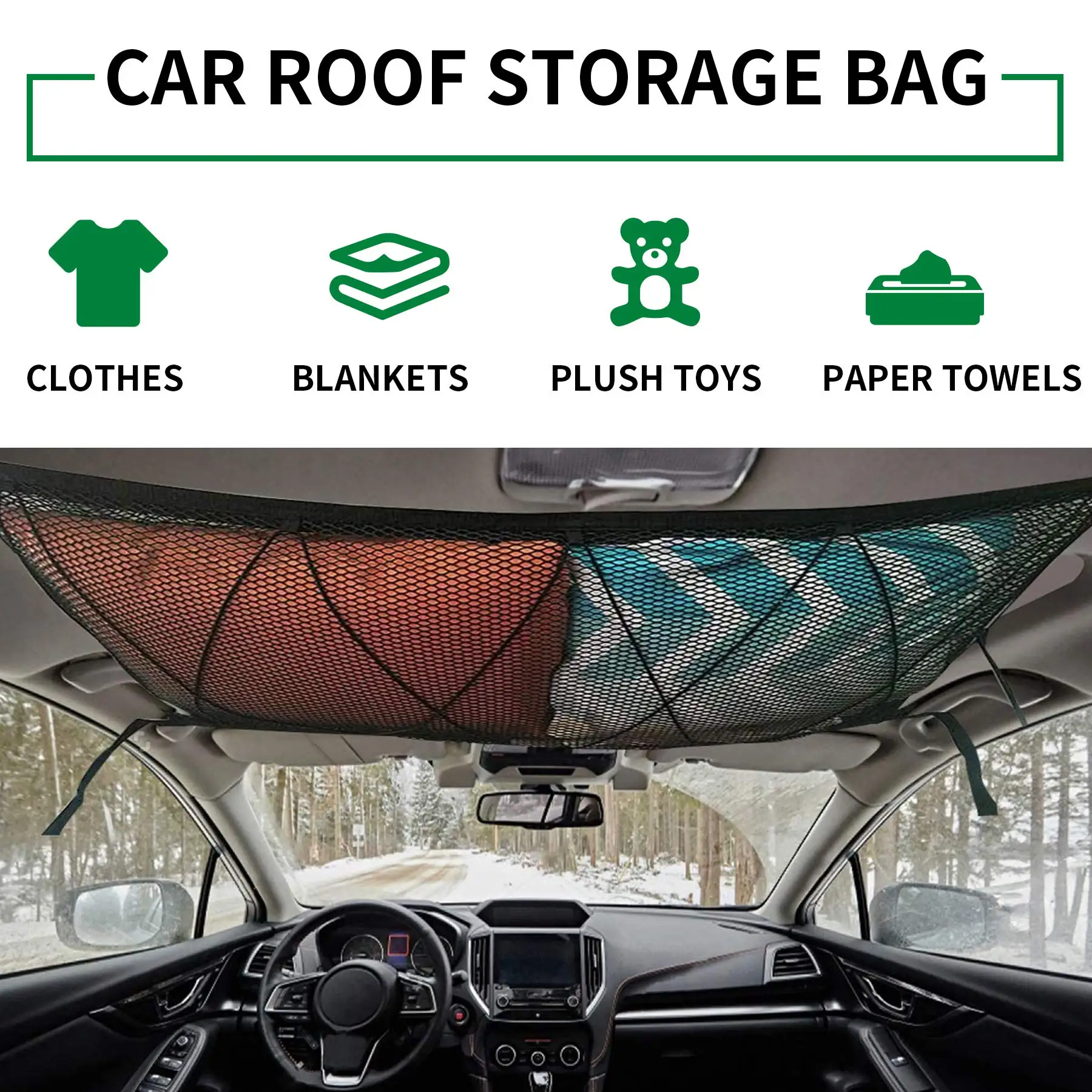 10 Bags One Carton Adjustable Double-Layer Mesh SUV Roof Organizer Car Ceiling Cargo Net Pocket