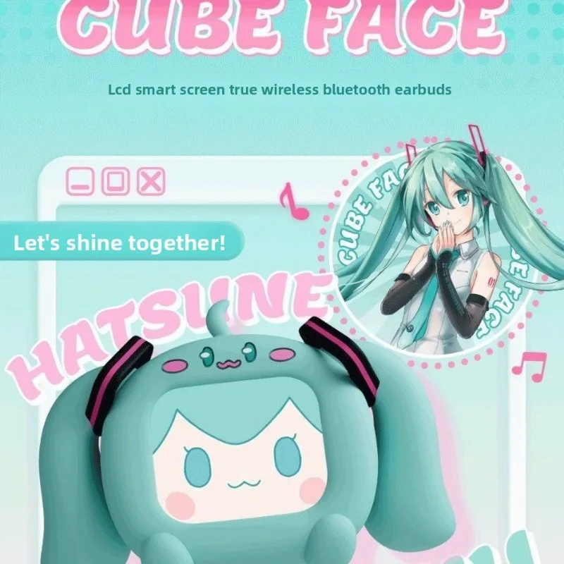 Kawaii Hatsune Miku Cartoon Wireless Bluetooth Headphones Small Screen Touch Soft Case Included Super Cute Accessories Cute Gift