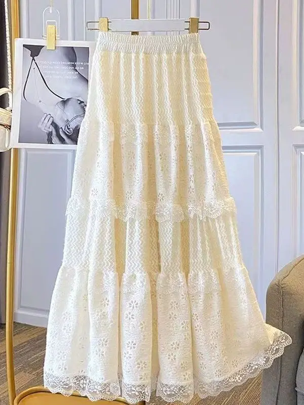 

Элегантная вышитая тюлевая юбка-миди с завышенной талией, стройнящая, милая, в пол, для женщин, весна-осень, модная