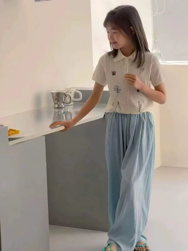 boraqin-キッズ夏服アイスシルク襟半袖シェイキングパンツ子供セット韓国風花柄ユニセックス