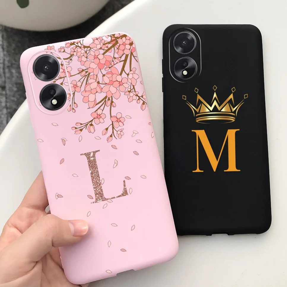 For Oppo A38 4G Case CPH2579 Luxury Letters Flowers Pink Black Phone Case  For Oppo A38 A78 4G Soft Silicone Back Cover Fundas