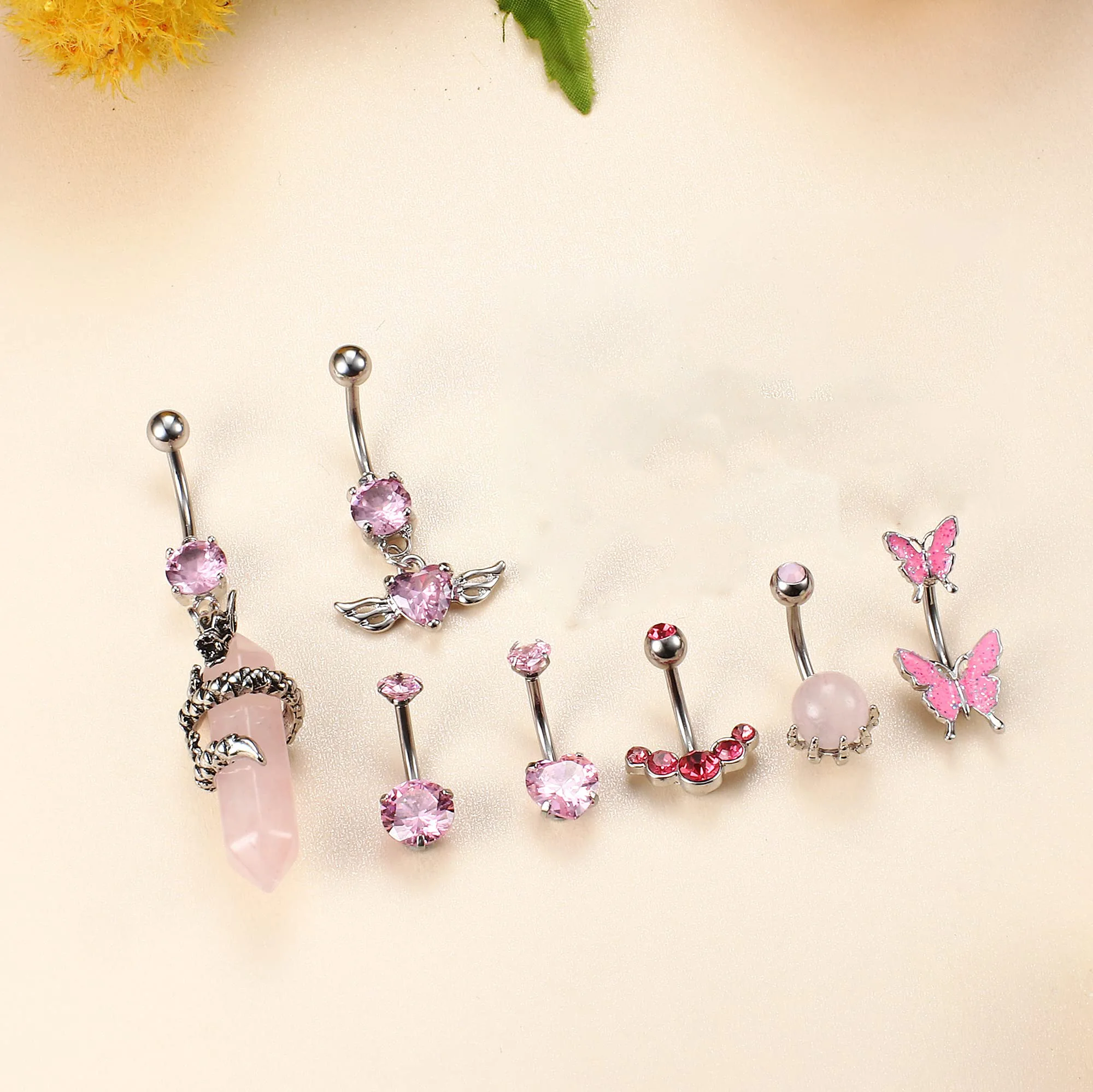 1CS حلقات زر البطن الجراحية الفولاذ المقاوم للصدأ ثقب البطن 14 جرام لطيف الوردي تشيكوسلوفاكيا استرخى حلقات البطن ثقب المجوهرات للنساء #6