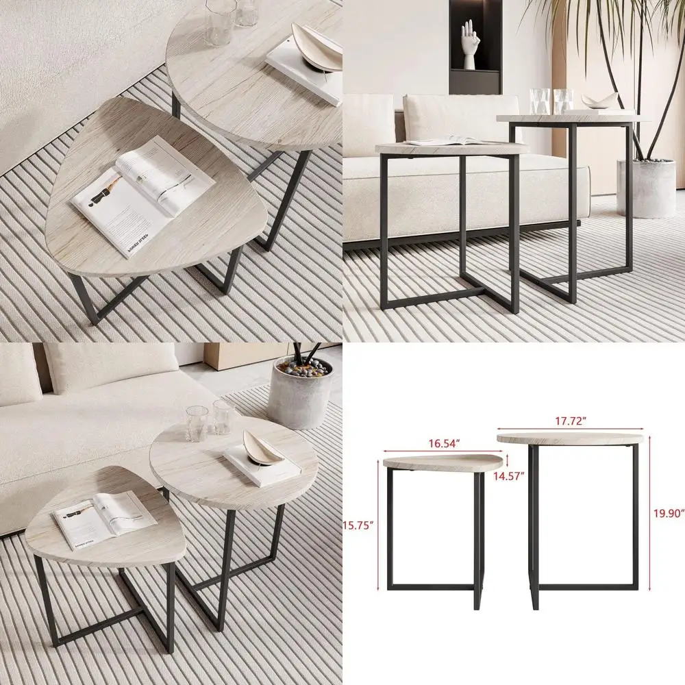 

Black Metal and Wood Coffee Table Set with 2 End Tables, Living Room Furniture, Sturdy and Easy Assembly, Stackable Side Tables