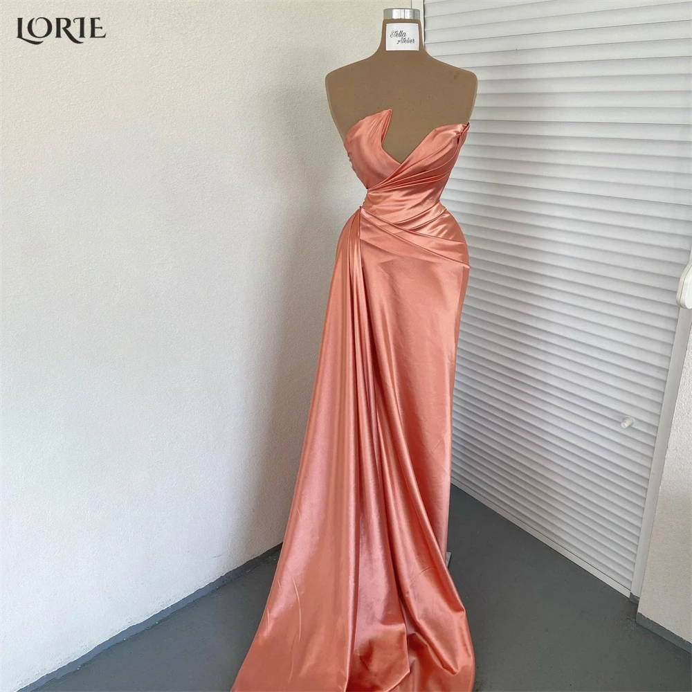 

LORIE Lavender Blush Mermaid Evening Dresses Pleated V-Neck Shiny Satin Off Shoulder Prom Dress Arabia Dubai Bride Party Gowns