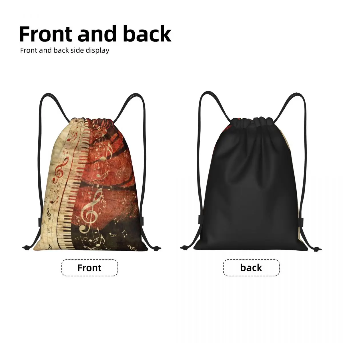 Custom Piano Keys Musical Notes Drawstring Backpack Bags Women Men Lightweight Gym Sports Sackpack Sacks for Yoga