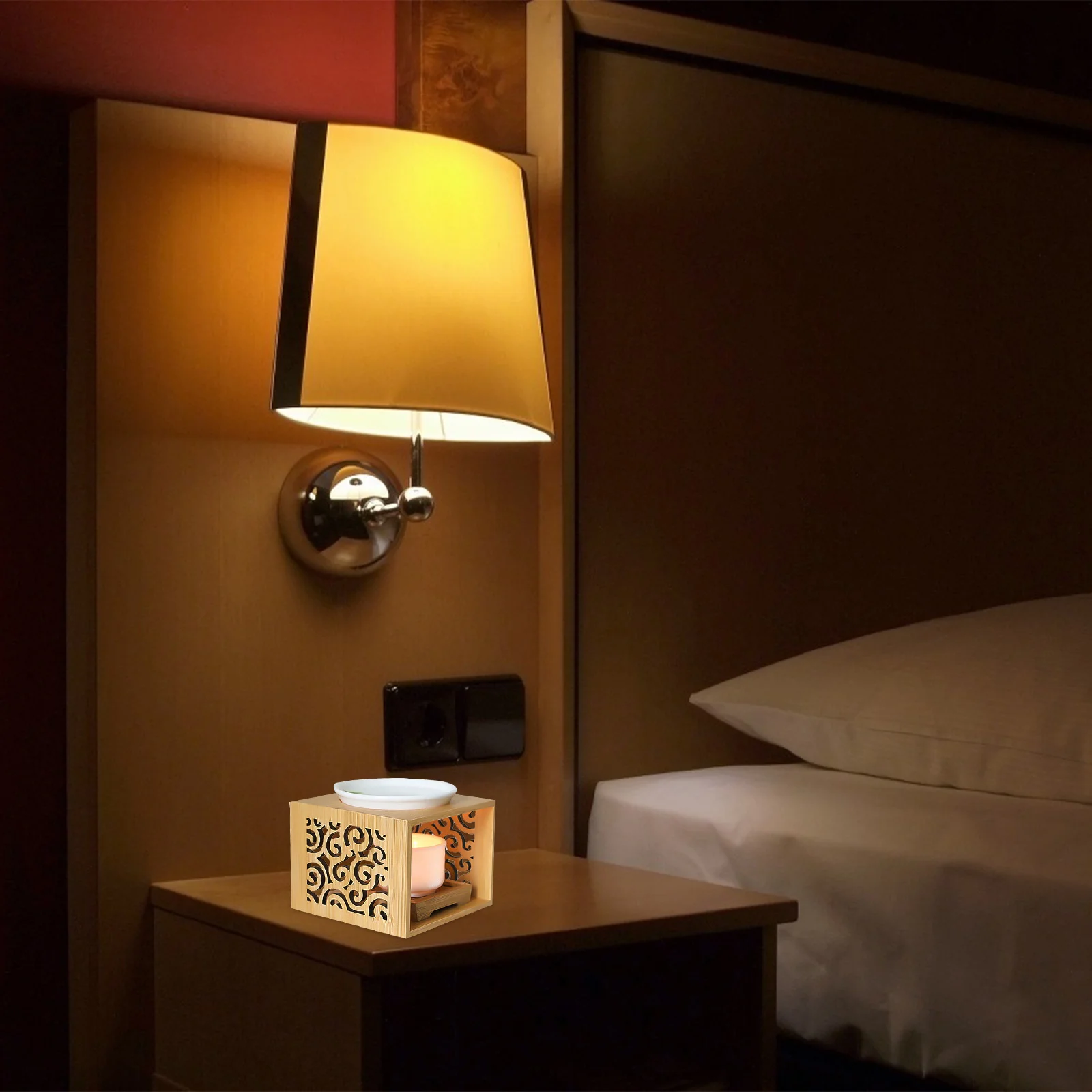 

1pc Wooden Aroma Burner Hollow Design Bamboo Wood Texture Holder For Essential Oil Burner Aromatherapy Furnace 60Ml