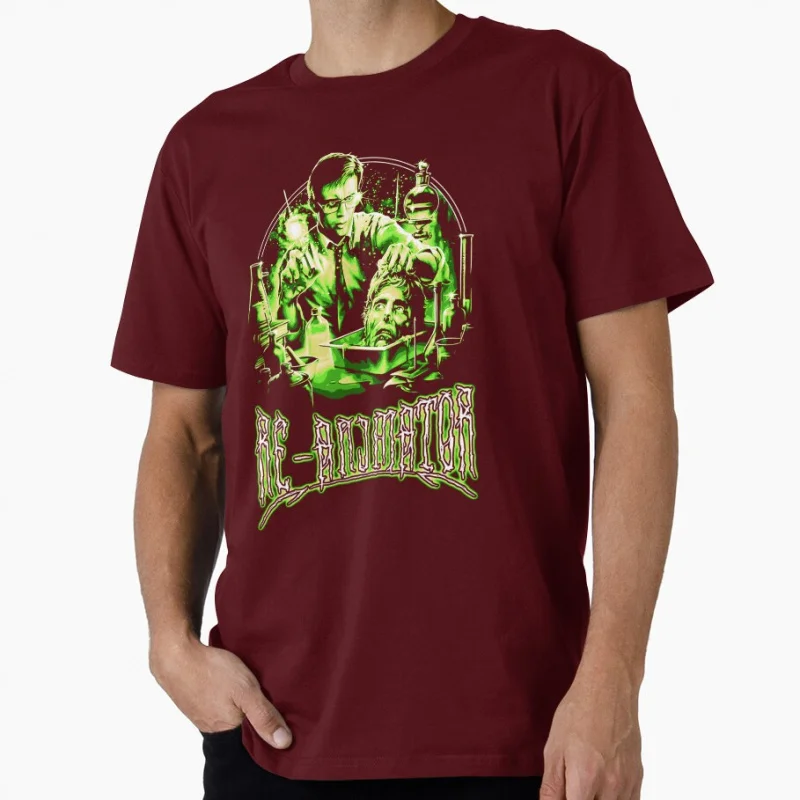 Hot Vintage Horror Movie 80s Re Animator 1985 Retro zombie Scary Halloween Gift T shirt for men Large size Tops printed clothes