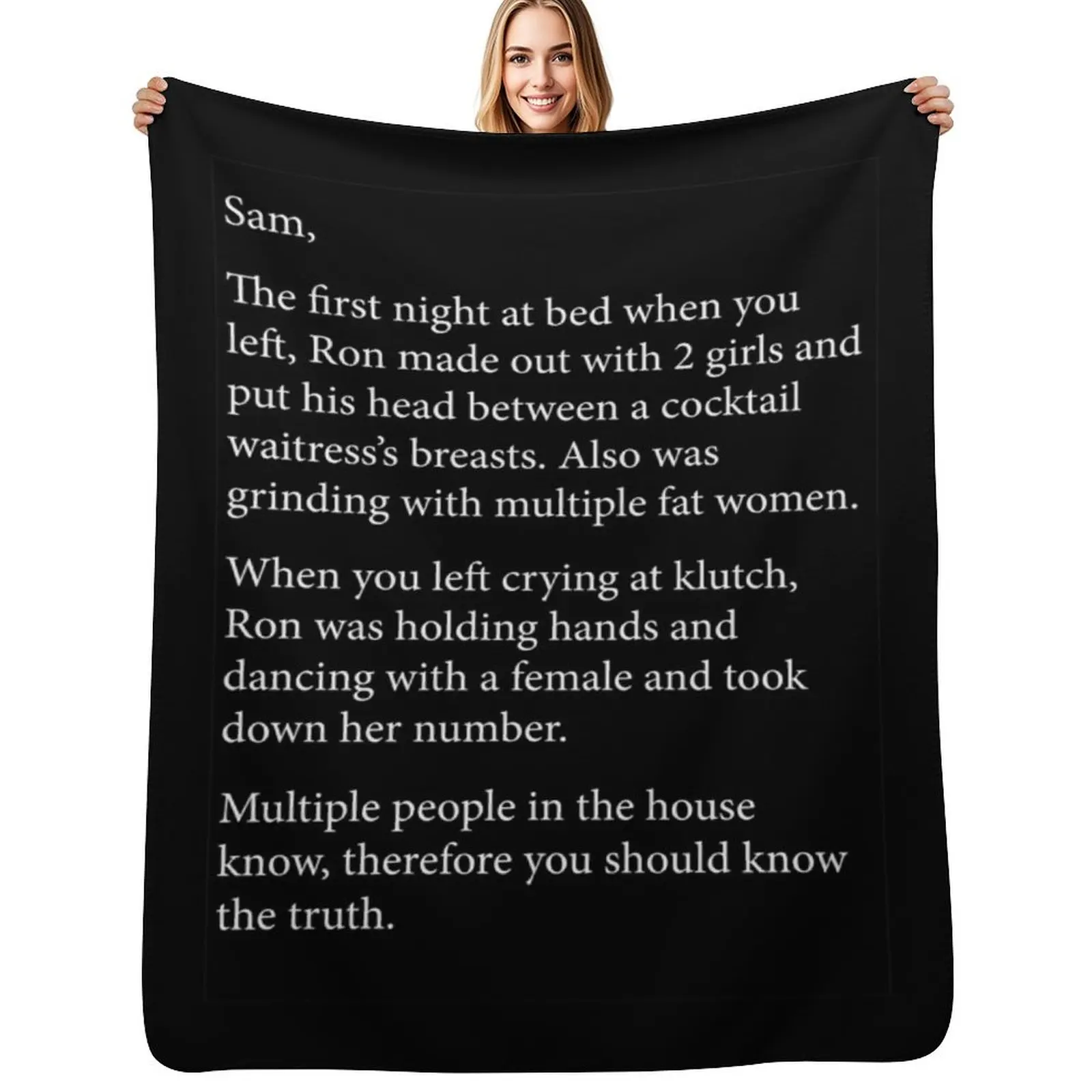 

Anonymous Letter to Sammi full text (Jersey Shore) (Dark Mode) Throw Blanket Stylish Couch Blanket for Home Living Room