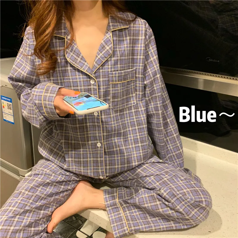 Autumn New Cotton Pajamas Women\'s Long-sleeved Trousers Cardigan Korean Version Sweet and Fresh Student Home Service Suit