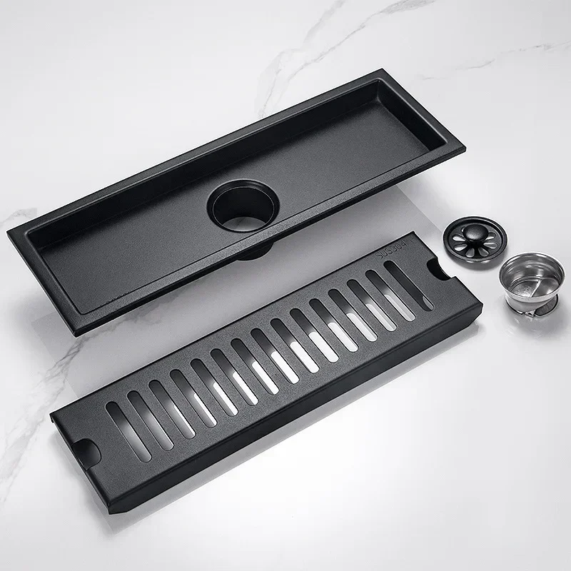 

304 stainless steel black floor drain Bathroom shower floor drain, household and hotel long strip floor drain,