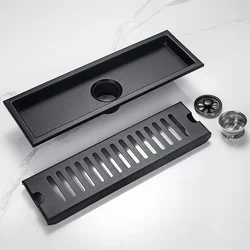 304 stainless steel black floor drain Bathroom shower floor drain, household and hotel long strip floor drain,